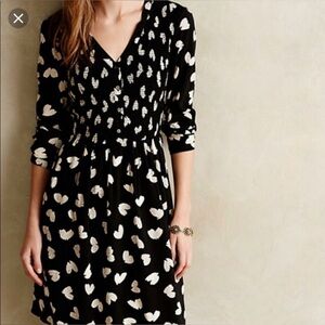 Maeve Black Long Sleeve Heart-Print Dress - Large